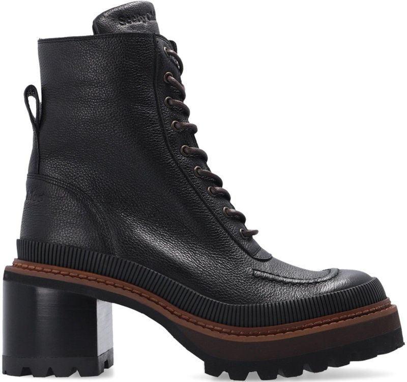 Enkellaarsjes - Zwart - Kalfsleer - Gestructureerd Leer - Vetersluiting - Ritssluiting