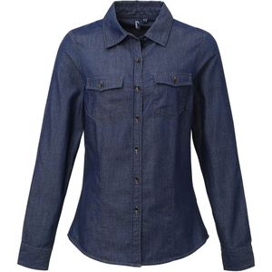 Premier Dames/dames Jeanssteek Denimshirt met lange mouwen (Indigo Denim)