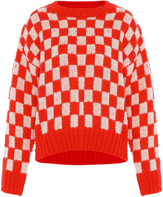 Mymo - Jumper - Wit Rood Geruit - Casual Pullover