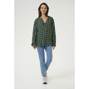 Blouse met lange mouwen Regular fit Black Deep/Green Geometric black green