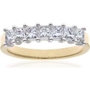 18kt geel- en witgouden 1 karaat gecertificeerde J/I Princess Cut Diamond Eternity-ring