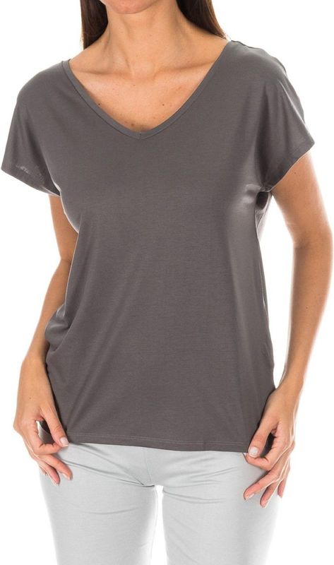 Tommy Hilfiger - T-shirt - Grijs - Dames - Korte Mouwen - V-hals