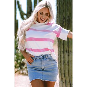 Gestreepte Gebreide Korte Mouwen Pullover