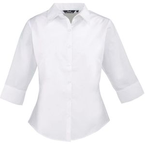 Premier Dames/Dames Poplin 3/4 Mouw Shirt (Wit)