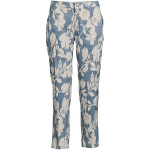 ROSNER cropped tapered fit broek May met linnen en all over print blauw/beige