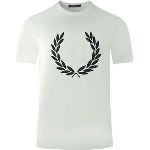 Fred Perry Large Flock Laurel Wreath Logo White T-Shirt