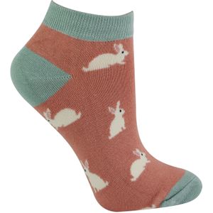 Miss Sparrow - Dames Bamboe Trainer Sokken - Konijnen (Roze)