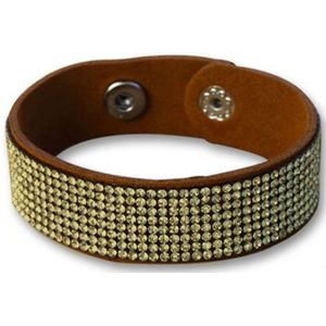 Swarovski - Bruine leren armband met goudkleurige Swarovski Elements-kristallen