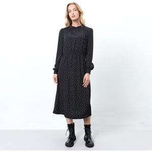Polka Dot Print Jurk - Cocktailjurk - Lange Mouwen - Ronde Nek