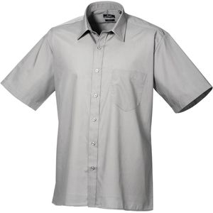 Premier Heren Korte Mouw Formele Poplin Gewoon Werk Shirt (Zilver)
