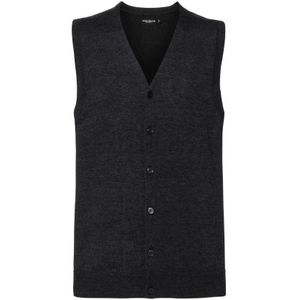 Russell Collectie Heren V-hals Mouwloos Gebreid Vest (Houtskool Mergel) - Maat XL