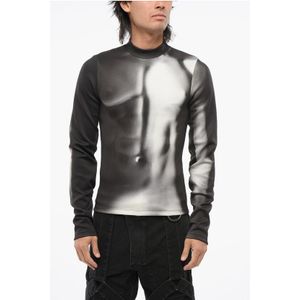 Getailleerde trui van technische stof met bodyprint in Nero, Grigio