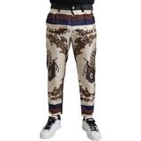 Dolce & Gabbana - Veelkleurig - Skinny Broek - Katoen - Elegante Zijde met Wapenprint