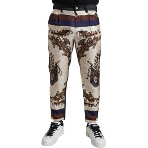 Dolce & Gabbana - Veelkleurig - Skinny Broek - Katoen - Elegante Zijde met Wapenprint