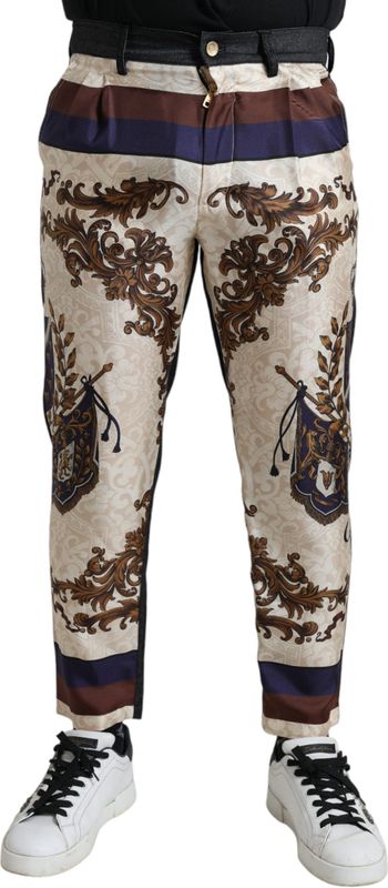 Dolce & Gabbana - Veelkleurig - Skinny Broek - Katoen - Elegante Zijde met Wapenprint