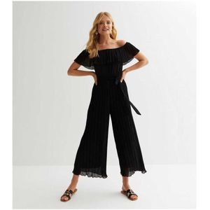 Geplooide jumpsuit met bardot-ruffle-culottes