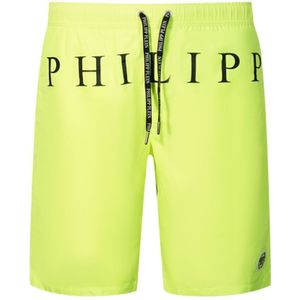 Philipp Plein Brand Logo Fluorescent Yellow Swim Shorts - Maat M