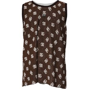 Dolce & Gabbana - Bruin Logo Monogram T-shirt - Heren - Katoen - Ronde Hals
