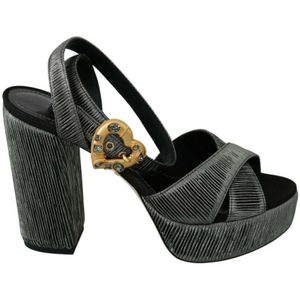 Dolce & Gabbana Dames Grijs Hart Hakken Sandalen Platform Schoenen - Maat 37.5