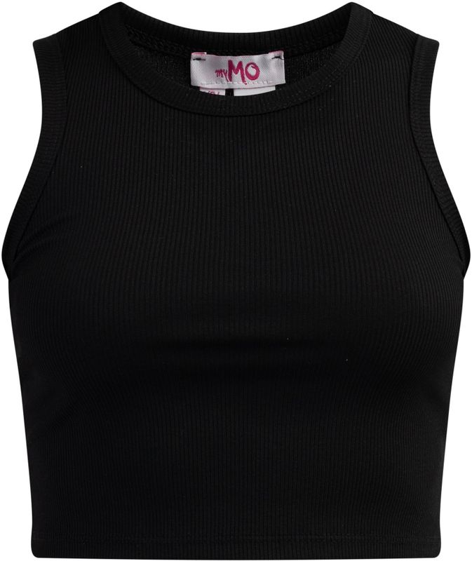 Mymo - Crop Top - Zwart - Geribbelde Look - Nauwsluitend