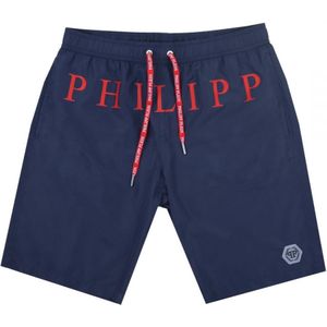 Philipp Plein rood merklogo marineblauwe zwembroek