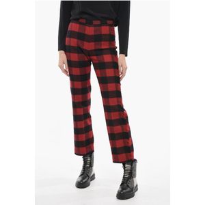 Stretch wollen broek met ruitjespatroon in Nero, Rosso