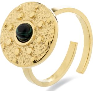 Luxenter malachiet ring afgewerkt in 18K geel goud - Elknu
