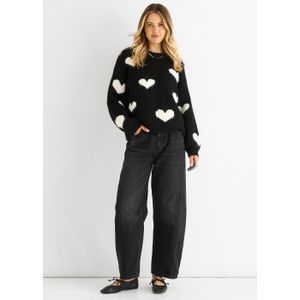 Zwart Contrast Hart Oversized Gebreide Trui