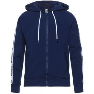 Moschino tape logo marineblauwe hoodie met rits