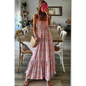 Azura Exchange Witte Boho Floral Smocked Ruffled Maxi jurk
