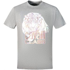 Cavalli Class Large Tiger Logo Grey T-Shirt - Maat L