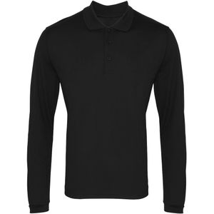 Premier Heren Lange Mouw Coolchecker Pique Polo Shirt (Zwart)