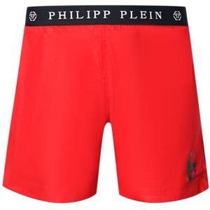 Philipp Plein Branded Waistband Red Swim Shorts