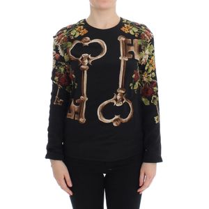 Dolce & Gabbana Dames Zwarte Sleutel Bloemenprint Zijde Blouse Top