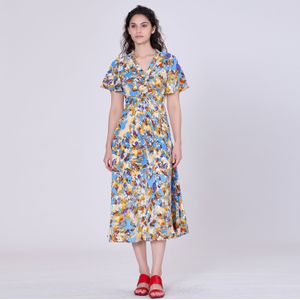 Wikkel midi abstracte print midi -jurk