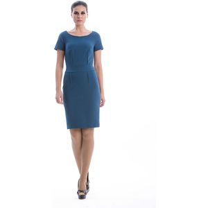 Conquista - Jurk - Petrolblauw - Korte Mouwen - Met Riem