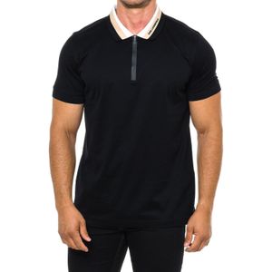 Karl Lagerfeld - Polo Shirt - Zwart - 100% Katoen - Korte Mouwen, Lapel Kraag met Ritssluiting