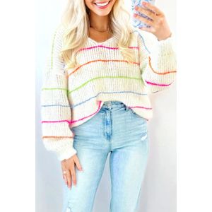 Gestreepte V-hals Lange Mouwen Trui