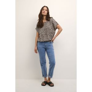 Blouse met korte mouwen Loose fit Chalk / Sand / Black Leo Print leopard