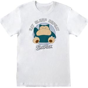 Pokemon Unisex Volwassen T-shirt Eat Sleep Repeat Snorlax (Wit)