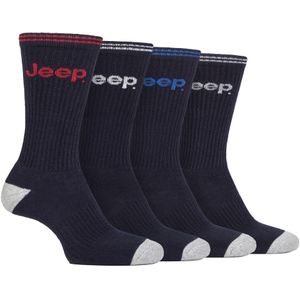 Heren Sport Crew Sokken | Jeep | 4-Pack Katoenen Hardloopsokken met Verstevigde Hak en Teen - Marineblauw