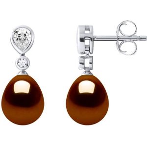 Drop Oorbellen Sieraden Zoet Water Beads 78mm Chocolate Pears 925