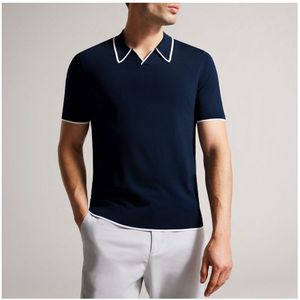 Herenpolo Ted Baker Strortfo Rayon Open Hals in Navy