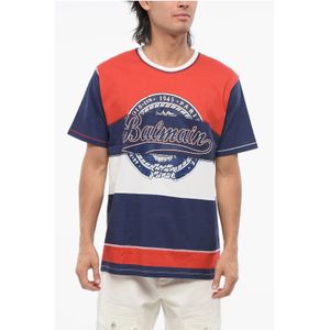 Color Block T-shirt met ronde hals en bedrukt logo in wit, blauw en rood