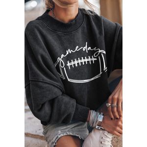 Zwarte Rugby Game Day Graphic Pullover Sweatshirt