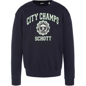 Schott - Trui - Effen - Basistrui met Ronde Hals - Opvallende Merkprint