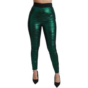 Dolce & Gabbana Dames groene jacquard hoge taille legging stretch broek
