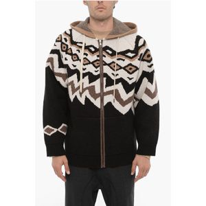 Boxy Fit Wollen Trui met Capuchon in Beige, Nero