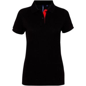 Asquith & Fox Dames/Dames Korte Mouwen Contrast Poloshirt (Zwart / Rood) - Maat L