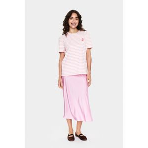 T-shirt - Fitted - Bonbon White Stripe - Korte Mouwen - Wit - Roze